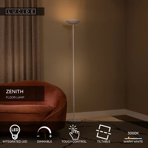 Lucide ZENITH - Floor lamp - LED Dim. - 1x20W 3000K - White - USP